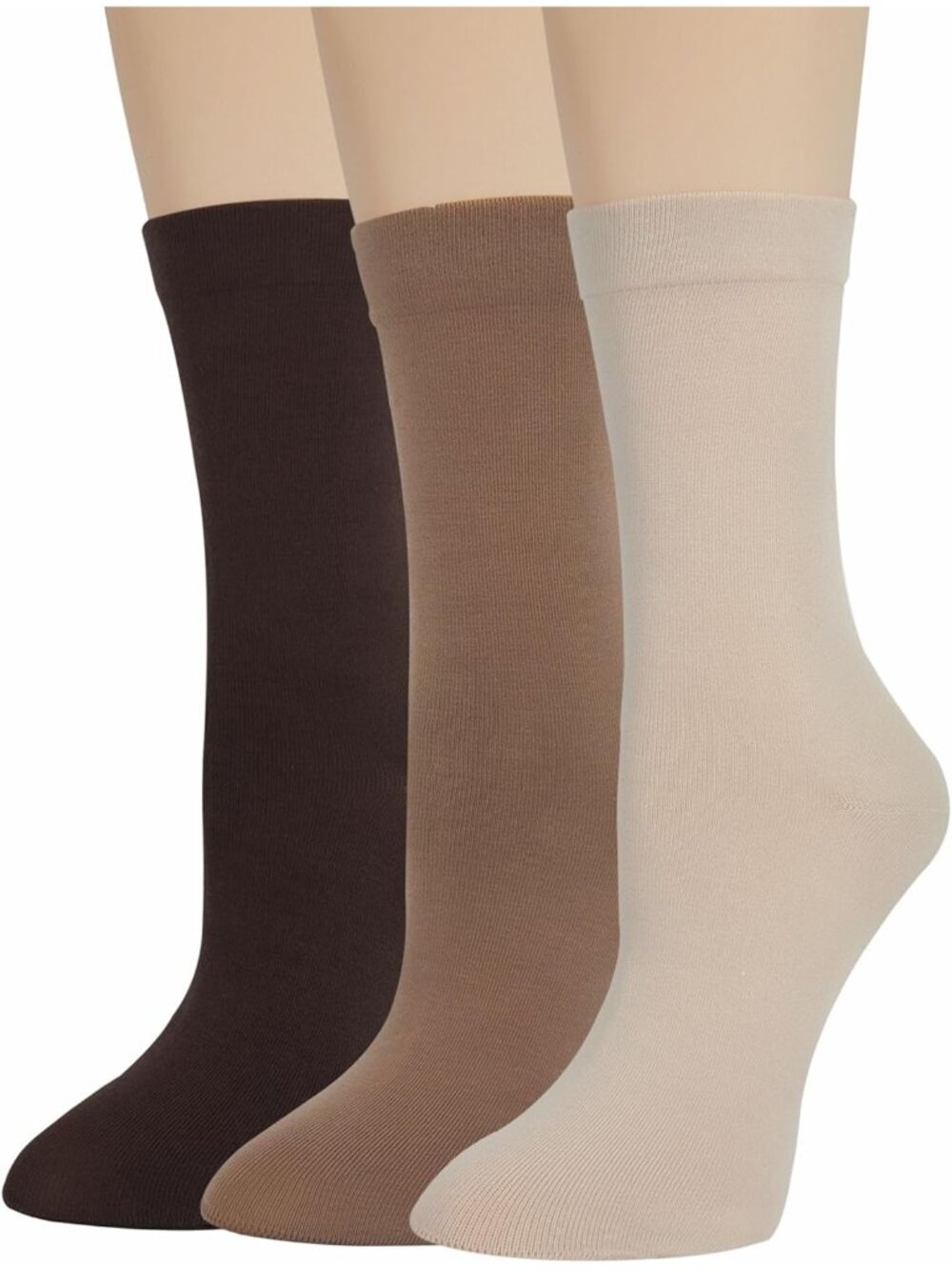🧦Women's Light Brown Tan 3 Pairs Thin Ladies Soft Cotton High Calf Crew Socks